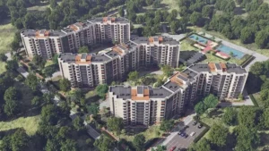 AVAnta вид на три корпуса жилого комплекса с высоты