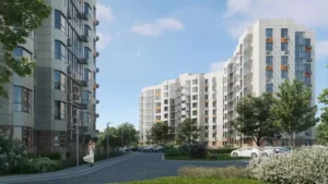 AVAnta въезд на территорию комплекса с припаркованными машинами 